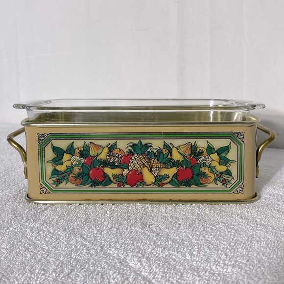 Vintage 80’s Teleflora Metal Serving Stand/Holder W 
Pyrex 1.5q Glass Loaf Pan - Picture 1 of 16